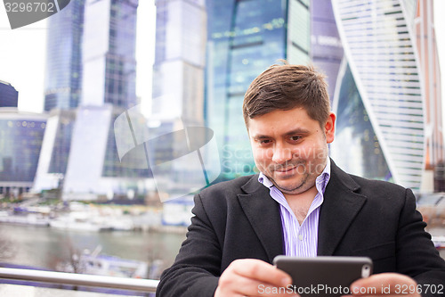 Image of Selfie, businessmen taken pictures of her self on business centr