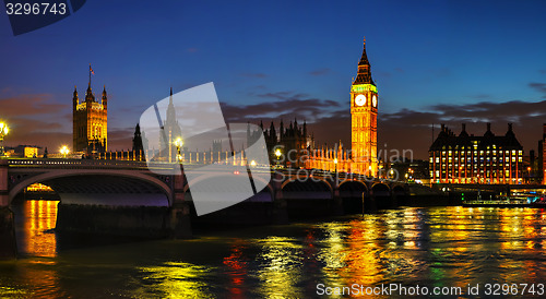 Image of London with the Clock Tower and Houses of Parliament