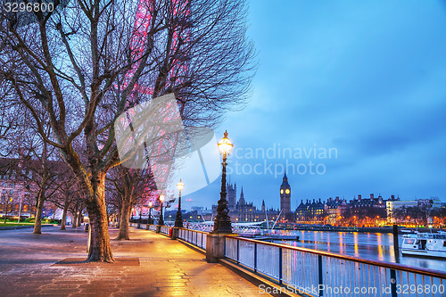 Image of Overview of London with the Elizabeth Tower and the Coca-Cola Lo