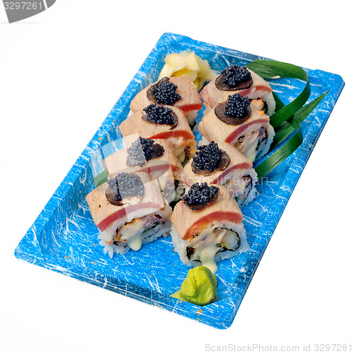 Image of take away sushi express on plastic tray 