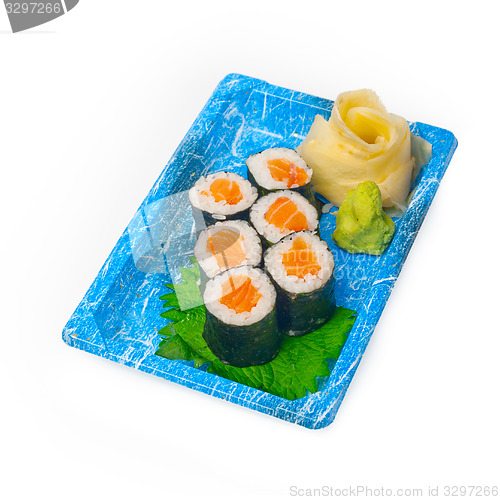 Image of take away sushi express on plastic tray 