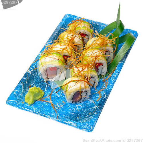 Image of take away sushi express on plastic tray 