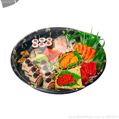 Image of take away sushi express on plastic tray 