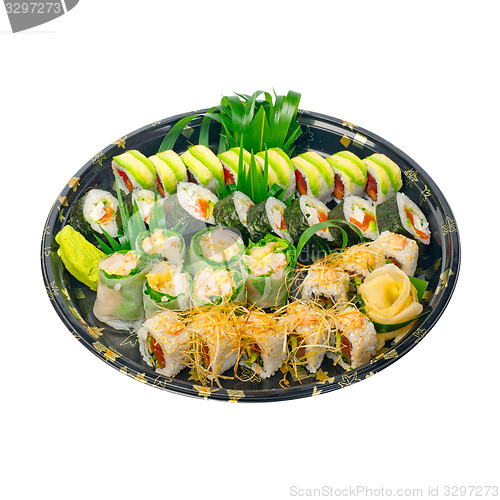 Image of take away sushi express on plastic tray 