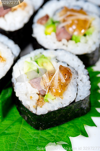 Image of fresh sushi choice combination assortment selection 