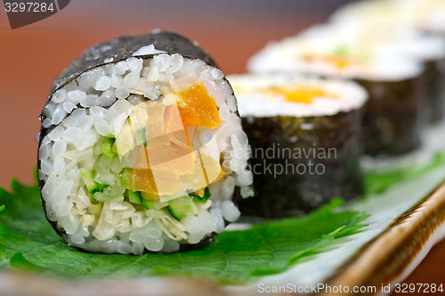 Image of fresh sushi choice combination assortment selection 