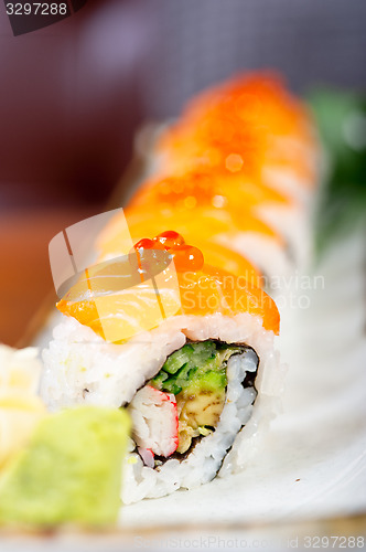 Image of fresh sushi choice combination assortment selection 