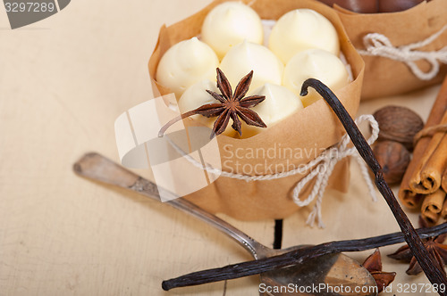 Image of chocolate vanilla and spices cream cake dessert 