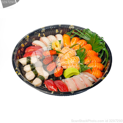 Image of take away sushi express on plastic tray 