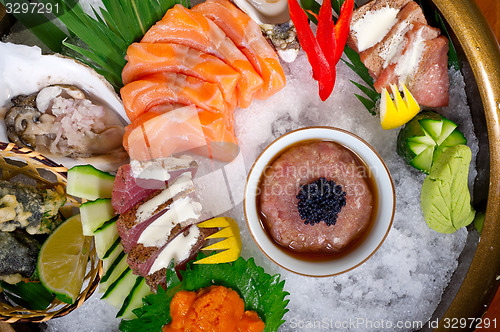 Image of fresh sushi choice combination assortment selection 