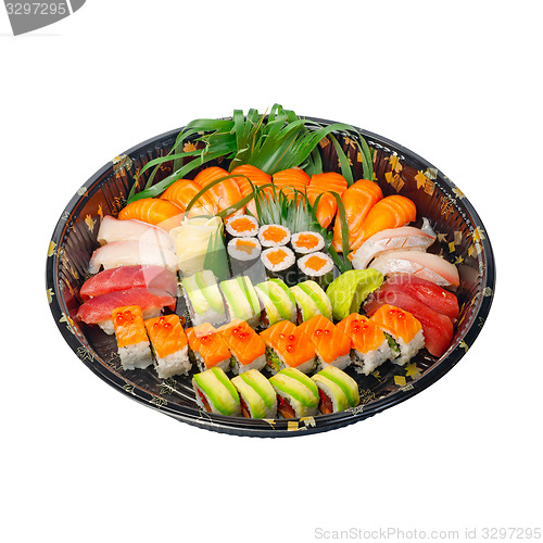 Image of take away sushi express on plastic tray 