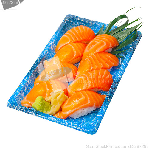 Image of take away sushi express on plastic tray 