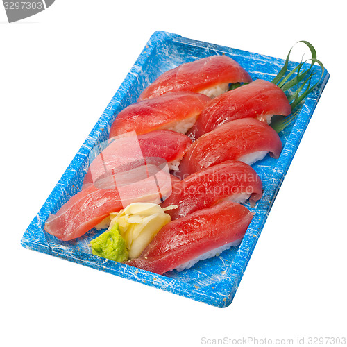 Image of take away sushi express on plastic tray 