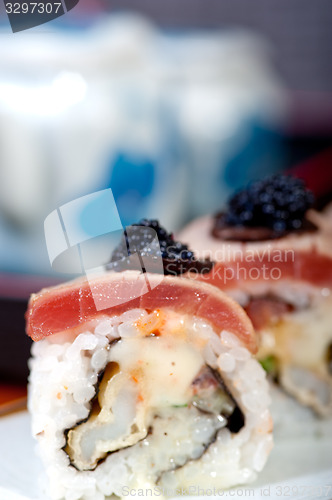 Image of fresh sushi choice combination assortment selection 