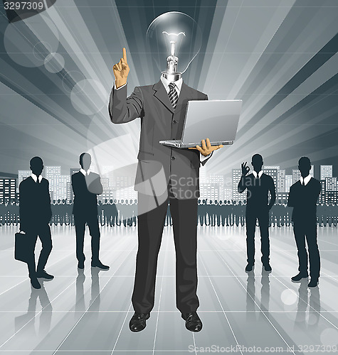 Image of Vector Lamp Head Business Man Shows Something With Finger
