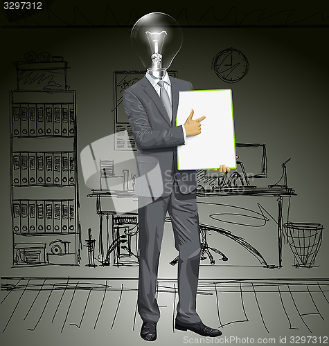 Image of Vector Lamp Head Businessman With Empty Write Board
