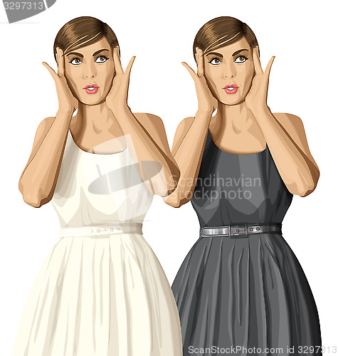 Image of Vector Surprised Girl in Dress