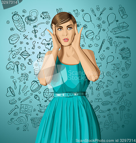 Image of Vector Surprised Girl in Dress