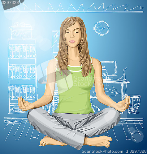 Image of Vector woman meditating in lotus pose