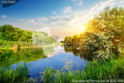 Image of Yellow sunset over river