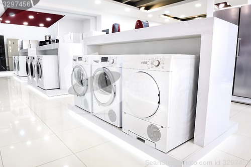 Image of washing mashines in appliance store