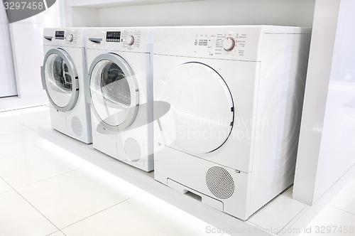 Image of washing mashines in appliance store