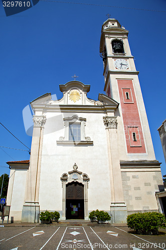Image of   wall  and church tower bell sunny day tradate
