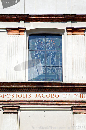 Image of venegono cross church varese     and mosaic wall sunny day 