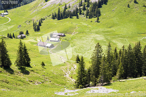 Image of Landscape with huts Jaegerkamp Bavaria Alps