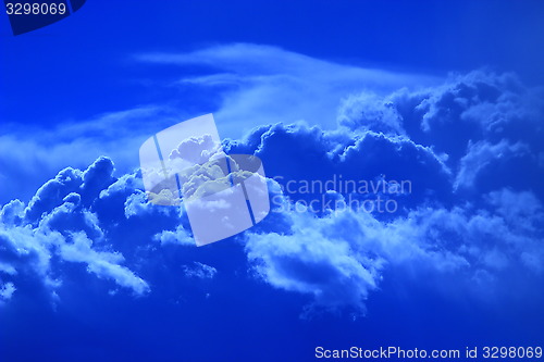 Image of landscape with sky and beautiful picturesque blue cumulus  clouds