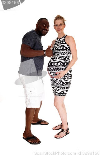 Image of White woman pregnant black man.