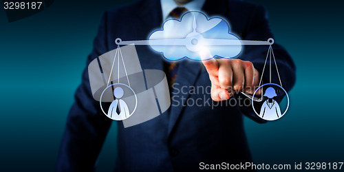 Image of Manager Equating Female And Male Worker Via Cloud