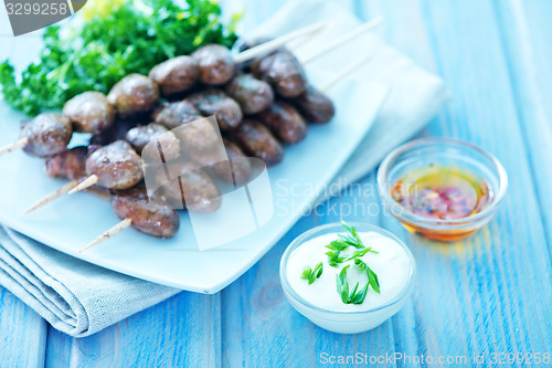 Image of  chicken heart with sauces