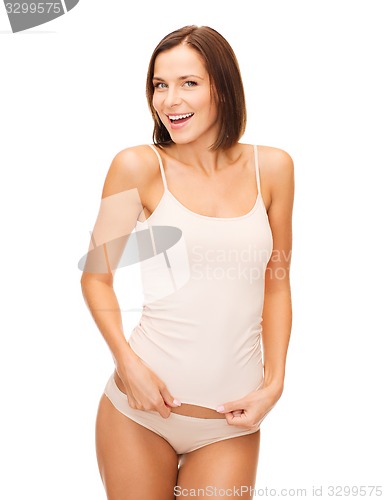 Image of beautiful woman in beige cotton underwear