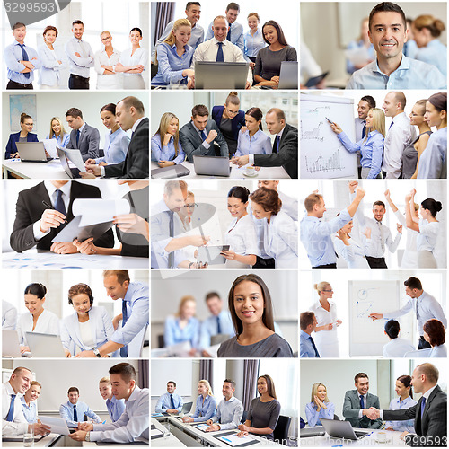 Image of collage with many business people in office