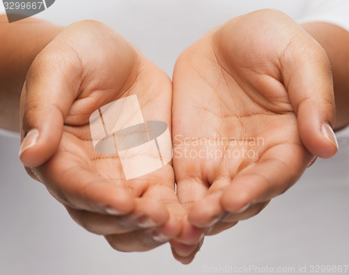 Image of womans cupped hands showing something