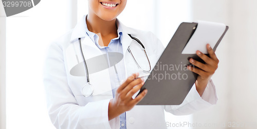 Image of african female doctor in hospital