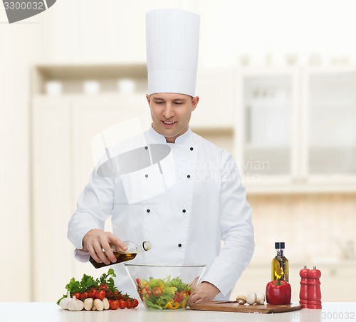 Image of happy male chef cook cooking food