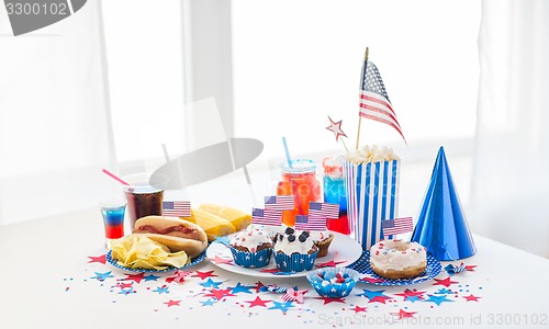 Image of food and drinks on american independence day party