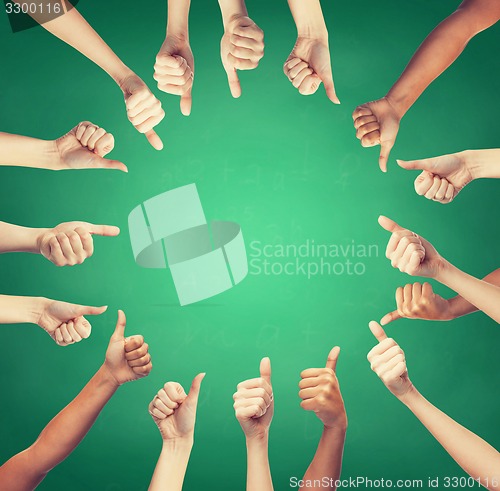 Image of human hands showing thumbs up in circle