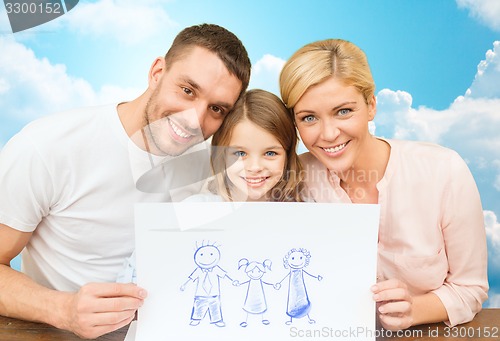 Image of happy family with drawing or picture