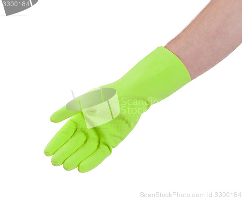 Image of Latex glove for cleaning on hand