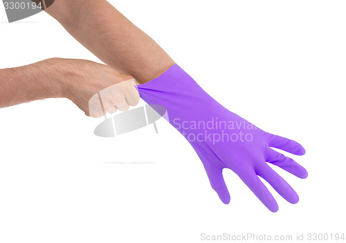 Image of Hand in purple glove