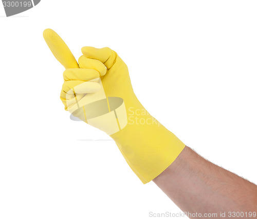 Image of Yellow glove middle finger