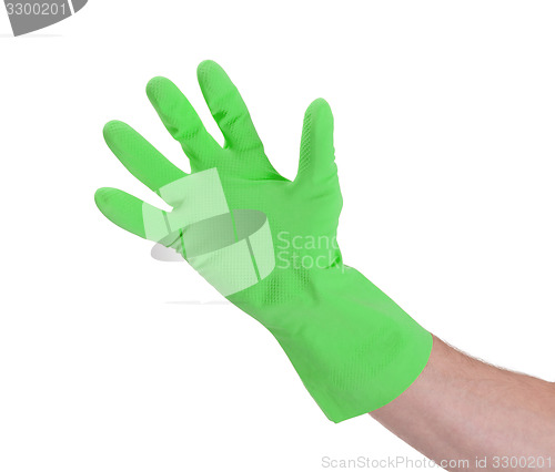 Image of Latex glove for cleaning on hand