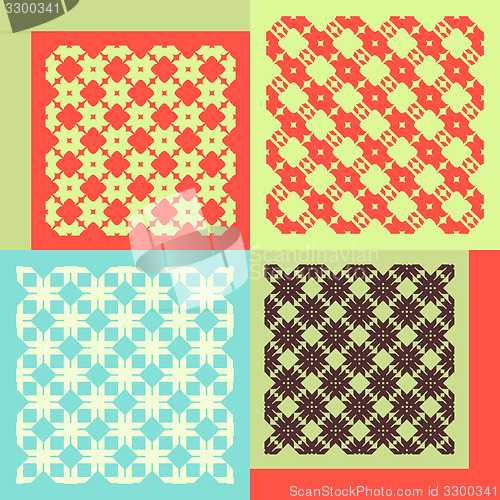 Image of Set of four seamless patterns. Vintage geometric ornaments. 