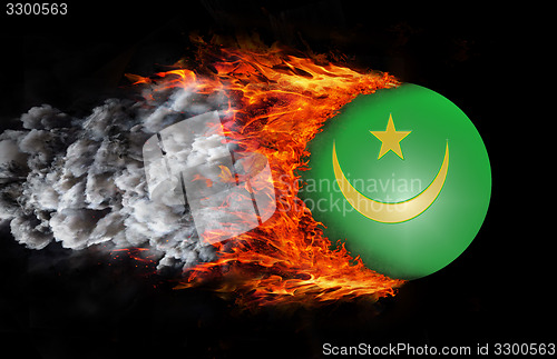 Image of Flag with a trail of fire and smoke - Mauritania