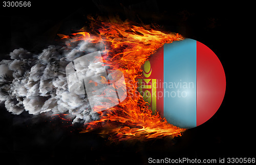 Image of Flag with a trail of fire and smoke - Mongolia