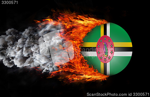 Image of Flag with a trail of fire and smoke - Dominica