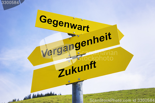 Image of Gegenwart, Vergangenheit, Zukunft arrow signs 